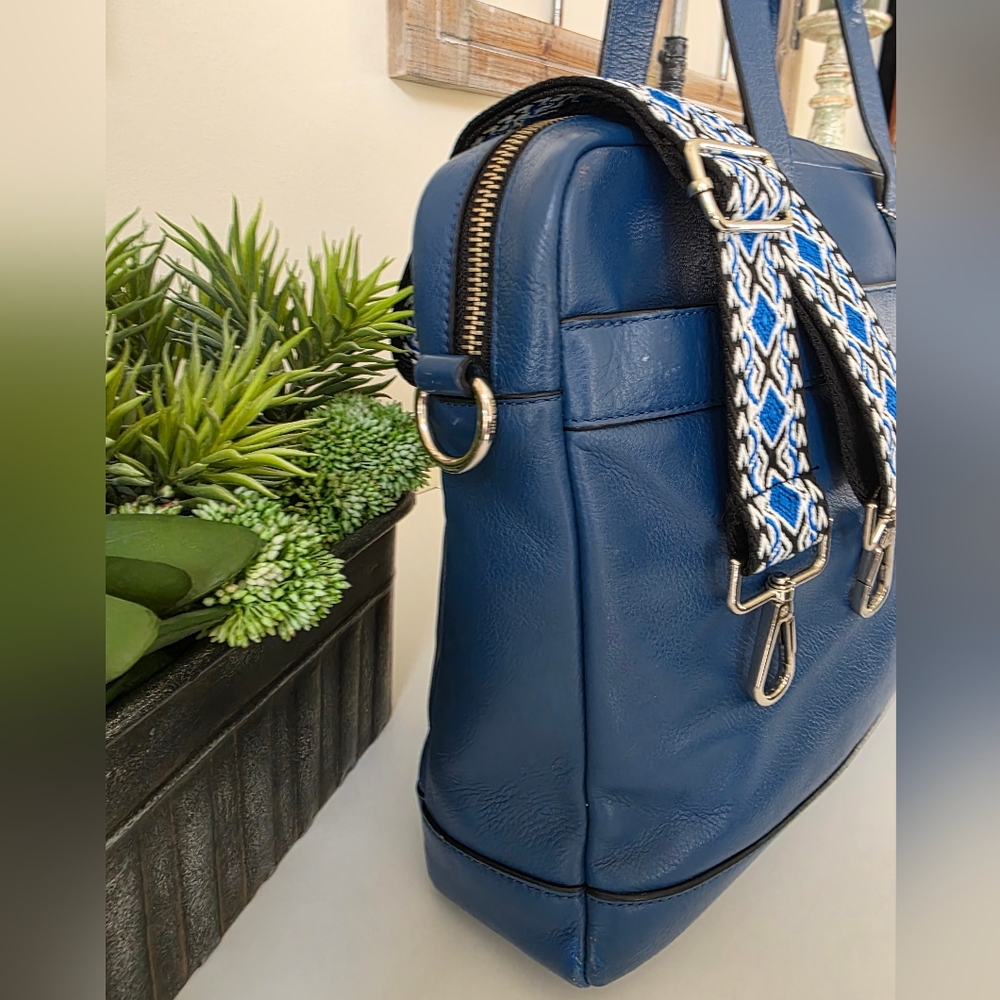 Coach Hamilton Cobalt Blue Leather Briefcase Laptop Business Bag - Picture 4 of 16